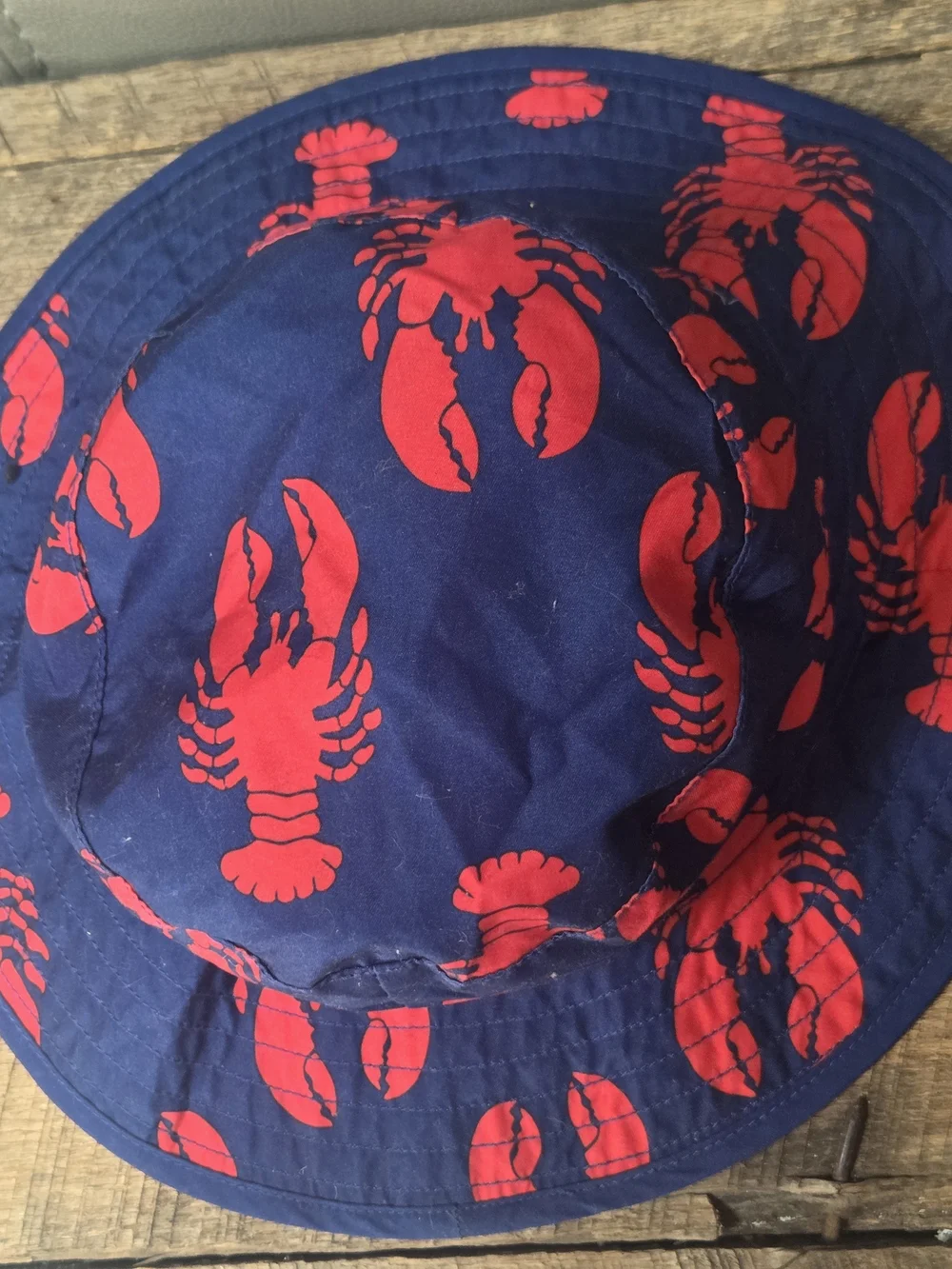 Kids Gymboree Navy Bucket Hat with Red Lobster Print Sz L ~ Bin 1L
